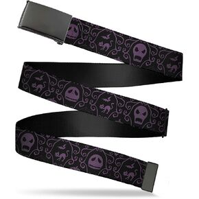 Disney Belt, Flip Web Belt Nightmare Before Christmas Jack Decorative Cat Black Purple, Adjustable
