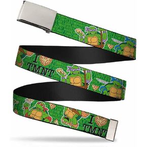 Nickelodeon Unisex-Adult's Buckle-Down Web Belt Ninja, Heart TMNT/Classic Turtles & Pizza Green, 1.5" Wide-Fits up to 42" Pant Size