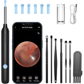 Ear Wax Removal Tool Camera,2024 Upgraded Ear Cleaning Camera, Earwax Remover with 6 LED Lights, Ear Camera Otoscope with 7 Pcs Ear Set, Ear Wax Removal Kits for iPhone, iPad, Android Phones, Black