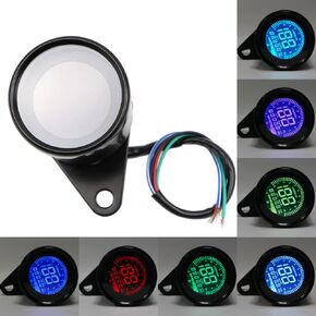 Universal Motorcycle Digital Gauge Speedometer Tachometer Fuel Speed Odometer Oil Level Meter, 4 in 1 Multifunction Motorbike Modification Kit Waterproof w/ 7 Colors LCD Background (Black)