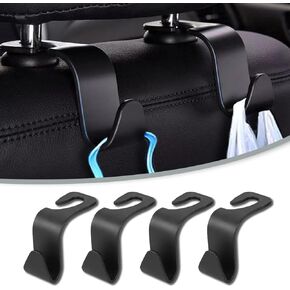 Car Seat Headrest Hook, 4 Pack Auto Seat Hanger Storage Organizer for Purse Handbag Coats Grocery Bags, Automotive Interior Accessories, Universal Vehicle Backseat Hanging Hook (4, Black)