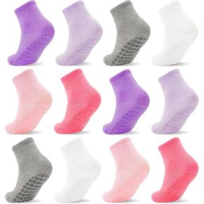 SkiBeaut Toddlers Socks Kids Grip Toddler Boy Girl Non Slip Socks with Grippers 12 Pack Kid Slipper Socks Age 1-7