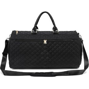 Convertible Carry on Garment Bag for Women with Detachable Strap, Garment Bag for Travel 2 in 1 Hanging Garment Duffle Bag with Shoe Pouch & Toiletry Bag Compartment Overnight Weekender Bag- Black