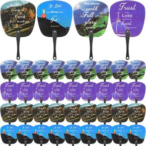 Geetery 36 Pcs Christian Bible Fans Bulk Church Fans Handheld Summer Handheld Fan Plastic Round Fans Decorative Fans Summer Religious Party Favors Decors Gifts (Fresh Color,Bible Style)