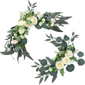 H&W 2pcs Artificial Wedding Arch Flowers for Wedding Sign, Floral Swag Dusty Wedding Decor for Wedding Reception Ceremony Backdrop Sweetheart Table (Grass heart-Peony) in Saudi Arabia