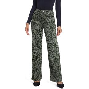 Women's Jeans Straight Leg Casual High Waisted Stretch Trendy Leopard Pull On Jeans for Women