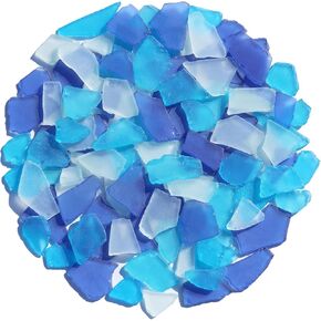Sea Glass for Crafts - 34oz Frosted Seaglass Pieces - Vase Filler and Aquarium Ornament, DIY Craft Supplies for Art, Beach Weddings, and Home Decor (Cobalt Blue, Aquamarine, White)