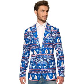 SUITMEISTER Men's Christmas Blazer - Ugly X-Mas Holiday Festive Nordic Print - Slim Fit