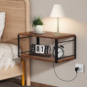 Floating Nightstand, Wood Bedside Shelf Wall Mounted Nightstand, Floating Bedside Table for Bedroom, Living Room, Bathroom, Kitchen, Office (Vintage Brown)