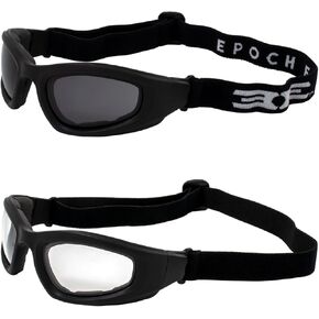 Epoch Eyewear Motorcycle Goggles Padded Riding Goggles 2 Pair Black Frame Smoke and Clear Lens