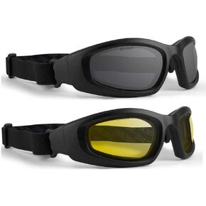Epoch Eyewear 2 Pairs Motorcycle Goggles with Black Frames and Yellow Lenses