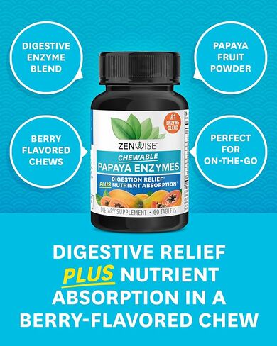 إنزيمات البابايا الصحية من زينوايز قابلة للمضغ مع الإنزيمات الهضمية والبروميلين لصحة الجهاز الهضمي وتخفيف الانتفاخ للنساء والرجال، إنزيمات للهضم وصحة الأمعاء - 30 قيراط in Kuwait