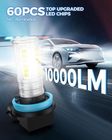 Marsauto H11 H8 Fog Light Bulb 10000LM, 60 Chips Real 360° Illumination H8 H16 Fog Lights, 600% Ultra Bright Strong Penetration, 2024 Upgraded 1:1 Mini Size H8 H11 Fog Bulb for Car, Truck, Pack of 2 in Saudi Arabia
