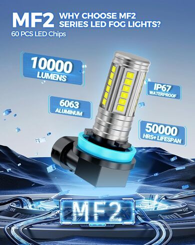 Marsauto H11 H8 Fog Light Bulb 10000LM, 60 Chips Real 360° Illumination H8 H16 Fog Lights, 600% Ultra Bright Strong Penetration, 2024 Upgraded 1:1 Mini Size H8 H11 Fog Bulb for Car, Truck, Pack of 2 in Saudi Arabia