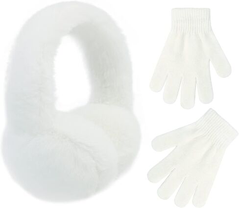 POXIMI Baby Warm Earmuffs Kid Magic Gloves Girl Soft Plush Ear Muffs Toddler Knit Mittens for Boy Winter Ear Warmer Set in Kuwait