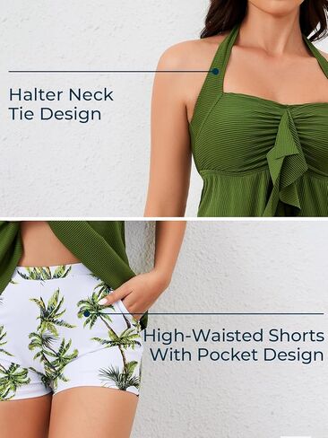 الصيف ماي Bowknot Tankini المايوه للنساء الرسن قطعتين فلوي أعلى البطن تحكم لباس سباحة مع جيوب بويشورت in Kuwait
