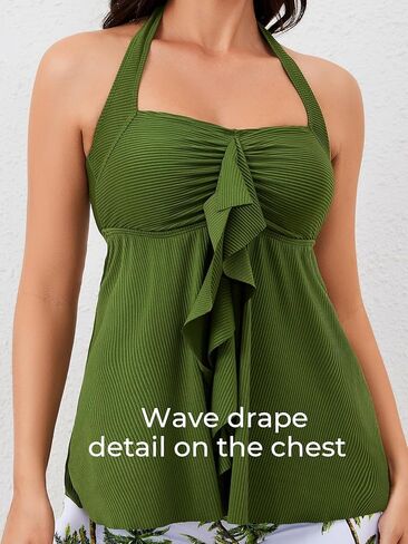 الصيف ماي Bowknot Tankini المايوه للنساء الرسن قطعتين فلوي أعلى البطن تحكم لباس سباحة مع جيوب بويشورت in Kuwait