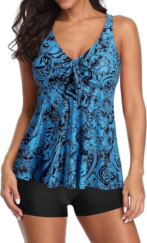 Yonique Women 2 Piece Flowy Tankini Swimsuits with Boyshorts V Neck Swim Tank Tops Bathing Suits Modest Swimwear in Saudi Arabia