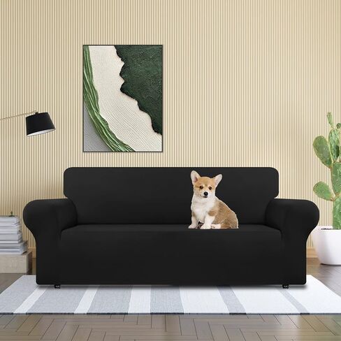 CWK Stretch Couch Covers for 3 Cushion Couch Sofa Spandex Non-Slip Soft Couch Sofa Cover Slipcovers,Furniture Protector with Non Skid Foam and Elastic Bottom for Kids,Dogs(Large,Black) in Saudi Arabia
