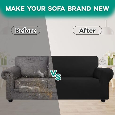 CWK Stretch Couch Covers for 3 Cushion Couch Sofa Spandex Non-Slip Soft Couch Sofa Cover Slipcovers,Furniture Protector with Non Skid Foam and Elastic Bottom for Kids,Dogs(Large,Black) in Saudi Arabia