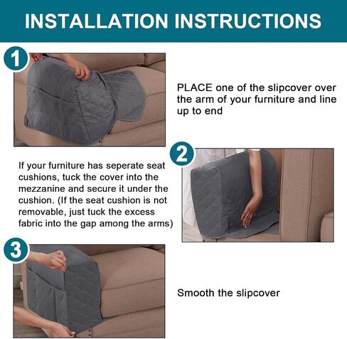 Turquoize 2 Pack Waterproof Armrest Covers for Chairs and Sofas Couch Arm Covers for Sofa Armrest Covers with Side Pocket Anti-Slip Furniture Protector Washable Armrest Slipcovers Set of 2, Gray in Kuwait