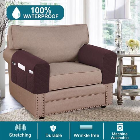 Turquoize 2 Pack Waterproof Armrest Covers for Chairs and Sofas Couch Arm Covers for Sofa Armrest Covers with Side Pocket Anti-Slip Furniture Protector Washable Armrest Slipcovers Set of 2, Gray in Kuwait