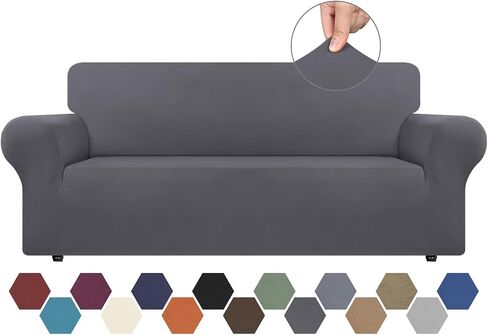 CWK Stretch Couch Covers for 3 Cushion Couch Sofa Spandex Non-Slip Soft Couch Sofa Cover Slipcovers,Furniture Protector with Non Skid Foam and Elastic Bottom for Kids,Dogs(Large,Black) in Saudi Arabia