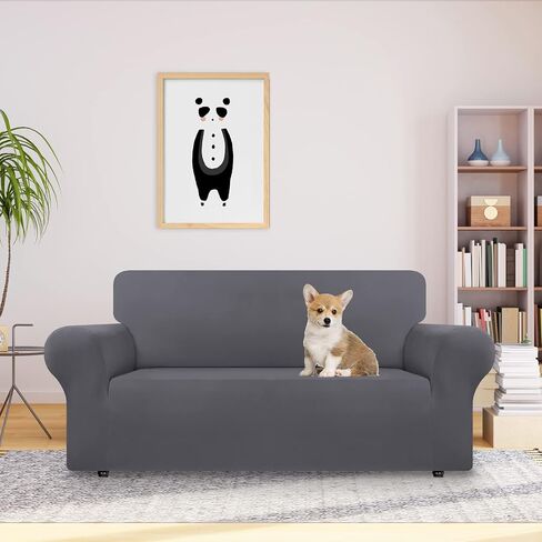 CWK Stretch Couch Covers for 3 Cushion Couch Sofa Spandex Non-Slip Soft Couch Sofa Cover Slipcovers,Furniture Protector with Non Skid Foam and Elastic Bottom for Kids,Dogs(Large,Black) in Saudi Arabia