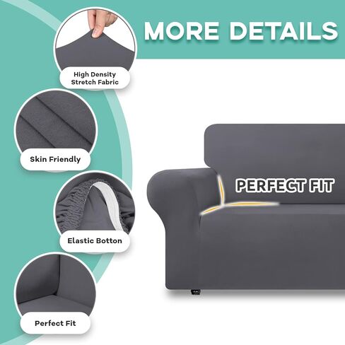 CWK Stretch Couch Covers for 3 Cushion Couch Sofa Spandex Non-Slip Soft Couch Sofa Cover Slipcovers,Furniture Protector with Non Skid Foam and Elastic Bottom for Kids,Dogs(Large,Black) in Saudi Arabia