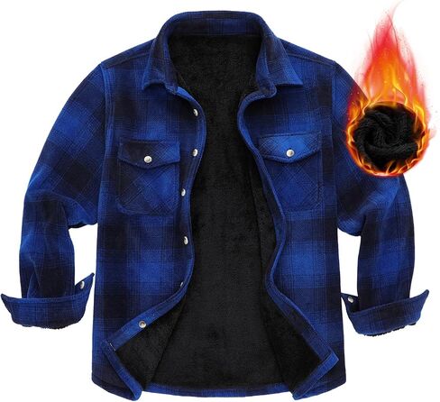 Boys Flannel Shirts,Long Sleeve Warm Sherpa Fleece Buffalo Plaid Button Down Shirt Jackets in Kuwait