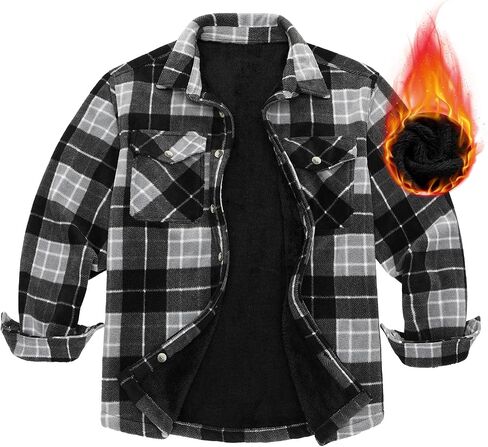 Boys Flannel Shirts,Long Sleeve Warm Sherpa Fleece Buffalo Plaid Button Down Shirt Jackets in Kuwait