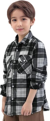 Boys Flannel Shirts,Long Sleeve Warm Sherpa Fleece Buffalo Plaid Button Down Shirt Jackets in Kuwait