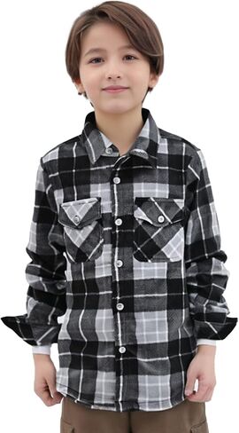 Boys Flannel Shirts,Long Sleeve Warm Sherpa Fleece Buffalo Plaid Button Down Shirt Jackets in Kuwait