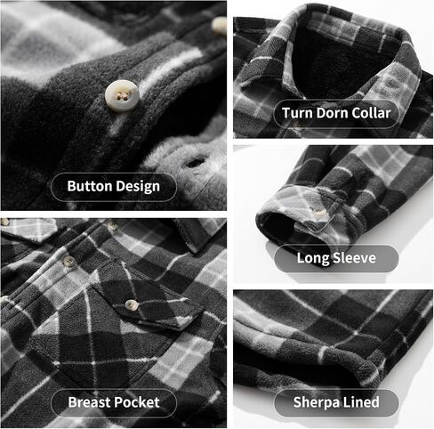 Boys Flannel Shirts,Long Sleeve Warm Sherpa Fleece Buffalo Plaid Button Down Shirt Jackets in Kuwait