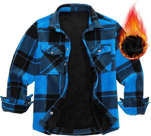 Boys Flannel Shirts,Long Sleeve Warm Sherpa Fleece Buffalo Plaid Button Down Shirt Jackets in Kuwait