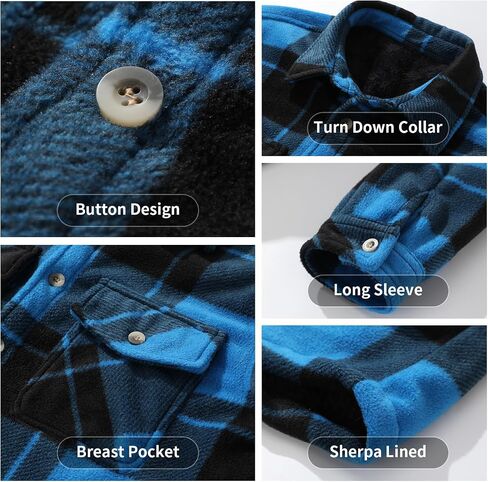 Boys Flannel Shirts,Long Sleeve Warm Sherpa Fleece Buffalo Plaid Button Down Shirt Jackets in Kuwait