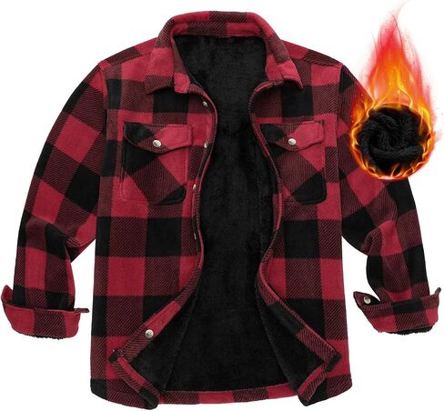 Boys Flannel Shirts,Long Sleeve Warm Sherpa Fleece Buffalo Plaid Button Down Shirt Jackets in Kuwait