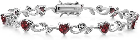 سوار تنس من الفضة الإسترلينية عيار 925 من Gem Stone King على شكل قلب من العقيق الأحمر والأبيض من الألماس اليوناني على شكل زهرة الكرمة اليونانية للنساء (6.04 قيراط، شكل قلب 5 مم، حجر ميلاد الأحجار الكريمة، 7 بوصة) in Saudi Arabia