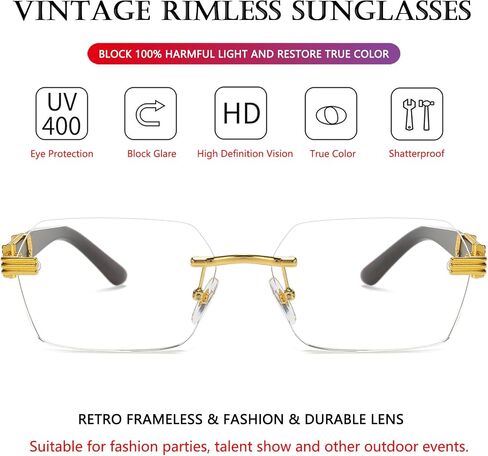 AIEYEZO Retro Rimless Sunglasses Rectangle Unisex Vintage Frameless Sun Glasses Fashion Square Tinted Glasses in Kuwait