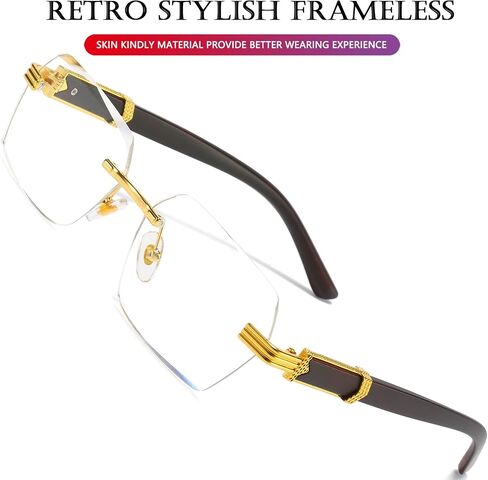 AIEYEZO Retro Rimless Sunglasses Rectangle Unisex Vintage Frameless Sun Glasses Fashion Square Tinted Glasses in Kuwait