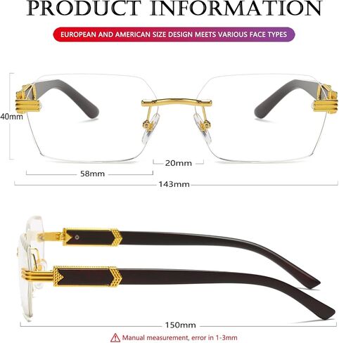 AIEYEZO Retro Rimless Sunglasses Rectangle Unisex Vintage Frameless Sun Glasses Fashion Square Tinted Glasses in Kuwait