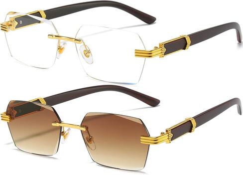 AIEYEZO Retro Rimless Sunglasses Rectangle Unisex Vintage Frameless Sun Glasses Fashion Square Tinted Glasses in Kuwait