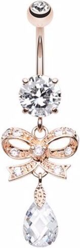 مجوهرات WildKlass ربطة عنق من الذهب الوردي والأحجار الكريمة الرومانسية وربطة عنق من الفولاذ الجراحي سعة 316L على شكل زر للبطن in Kuwait