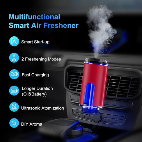 Smart Car Air Freshener with 3 Essential Oils, Car Fresheners Long Lasting, Rechargeable Car Aroma Diffuser and DIY Perfume Choose, Smart Auto On/Off in Saudi Arabia