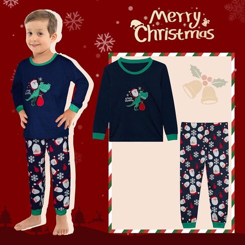 Tphon Kids عيد الميلاد منامة مجموعات سانتا كلوز ديناصور ملابس خاصة طويلة الأكمام PJS مجموعة للبنين بنات 2-12 سنة in Kuwait