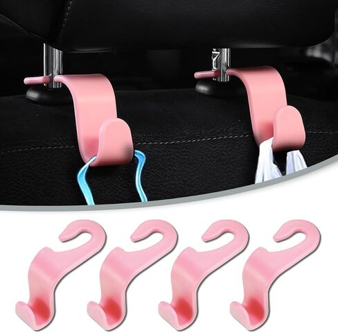 Car Seat Headrest Hook, 4 Pack Auto Seat Hanger Storage Organizer for Purse Handbag Coats Grocery Bags, Automotive Interior Accessories, Universal Vehicle Backseat Hanging Hook (4, Black) in Kuwait