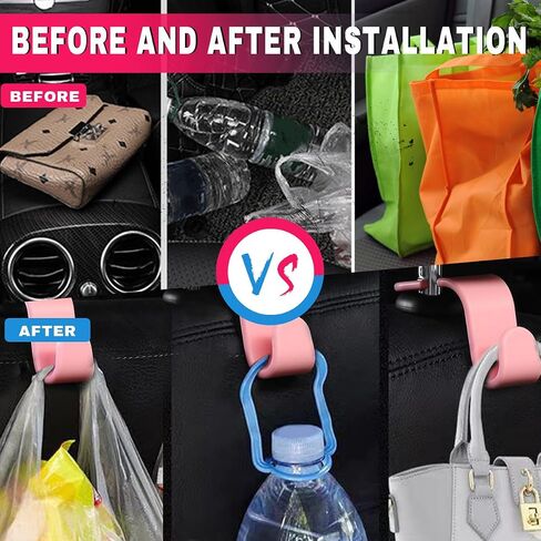 Car Seat Headrest Hook, 4 Pack Auto Seat Hanger Storage Organizer for Purse Handbag Coats Grocery Bags, Automotive Interior Accessories, Universal Vehicle Backseat Hanging Hook (4, Black) in Kuwait