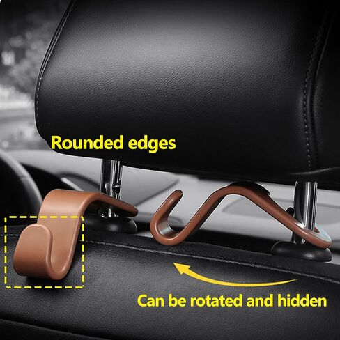 Car Seat Headrest Hook, 4 Pack Auto Seat Hanger Storage Organizer for Purse Handbag Coats Grocery Bags, Automotive Interior Accessories, Universal Vehicle Backseat Hanging Hook (4, Black) in Kuwait