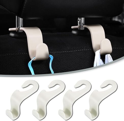 Car Seat Headrest Hook, 4 Pack Auto Seat Hanger Storage Organizer for Purse Handbag Coats Grocery Bags, Automotive Interior Accessories, Universal Vehicle Backseat Hanging Hook (4, Black) in Kuwait
