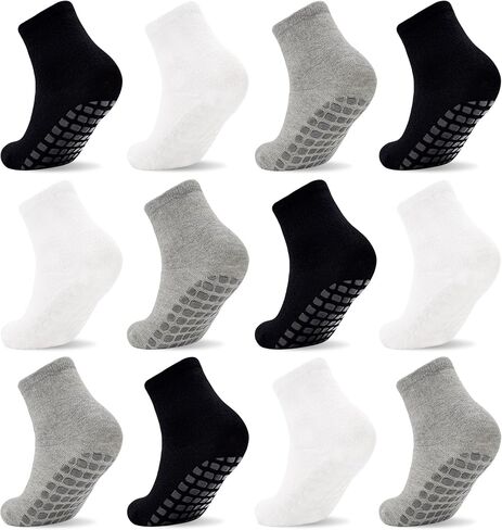 SkiBeaut Toddlers Socks Kids Grip Boy Girl Non Slip Skid Sticky Grippers 12 Pack Kid Slipper Toddler Socks Age 1-7 in Saudi Arabia